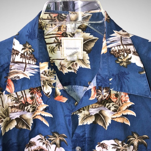Mens saddlebred Hawaiian shirt size large short sleeve beach swimming button up - Picture 3 of 8